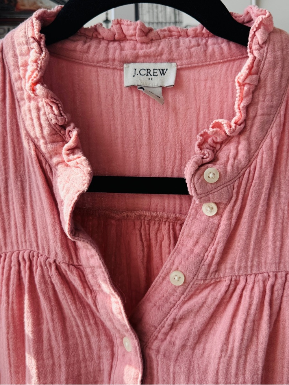 J.Crew Double Gauze Ruffle Henley Sleeveless Top - Pink - Medium - Picture 2 of 9